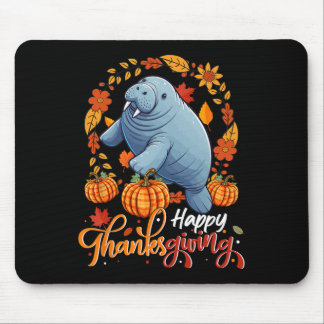 Alfombrilla De Ratón Happy Thanksgiving Manatee In Leaves Pumpkins Flor