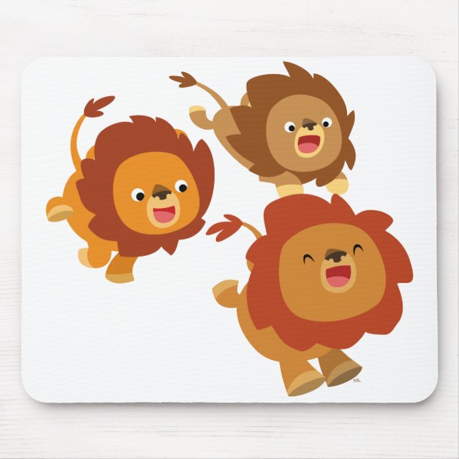 Alfombrilla De Ratón Happy Trio of Cute Cartoon Lions Mousepad (Frente)