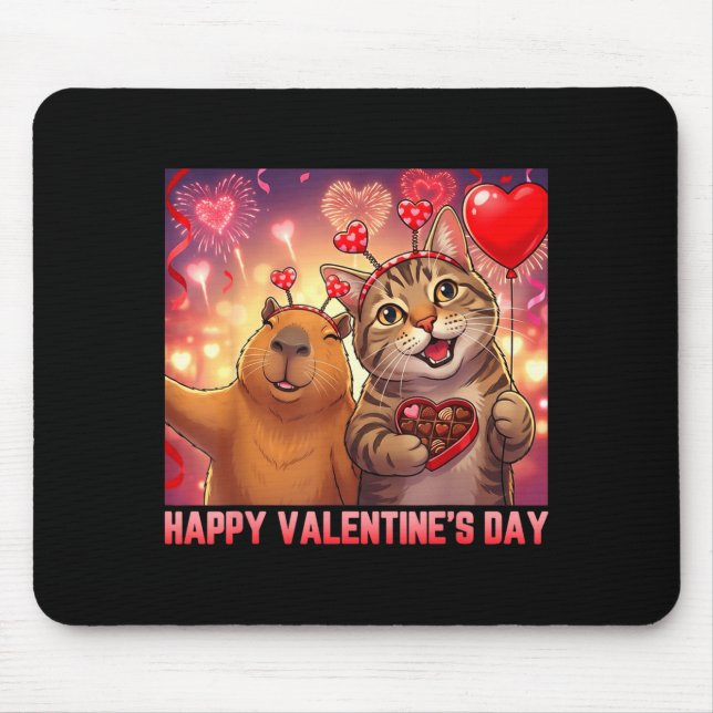 Alfombrilla De Ratón Happy Valentines 2026 Cute Cat Capybara Party Art  (Frente)