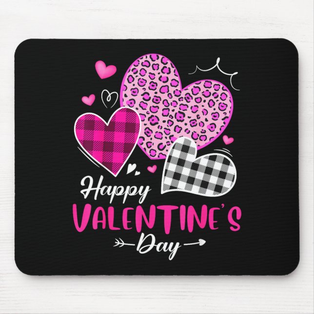 Alfombrilla De Ratón Happy Valentine's Day Leopard And Plaid Hearts Gir (Frente)