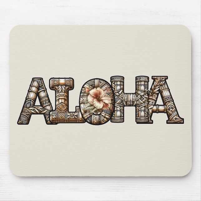 Alfombrilla De Ratón Hawaiano Polinesio Aloha Bambú Aspecto (Frente)