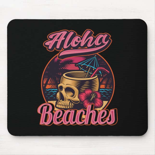 Alfombrilla De Ratón Hawaii Aloha Beaches Tropical Goth Skeleton Skull  (Frente)