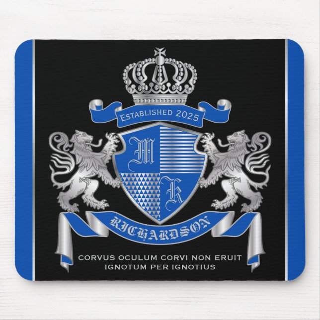 Alfombrilla De Ratón Haz tu propio escudo de armas azul plateado emblem (Frente)