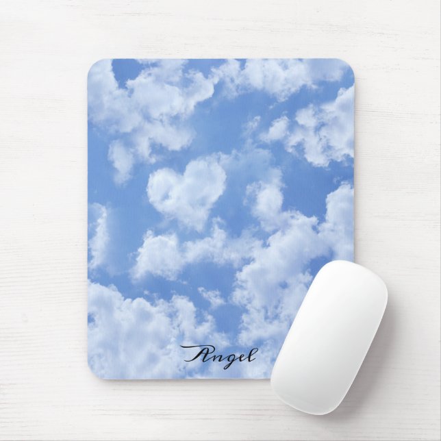 Alfombrilla De Ratón Heart Cloud Sky Cute Modern Blue Custom Wedding (Con ratón)