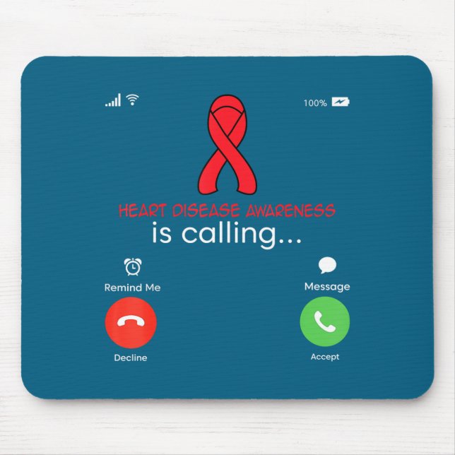 Alfombrilla De Ratón Heart Disease Awareness Red Ribbon Heart Attack Su (Frente)