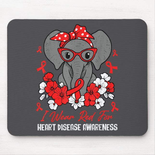 Alfombrilla De Ratón Heart Health Elephant Red Ribbon Heart Disease Awa (Frente)