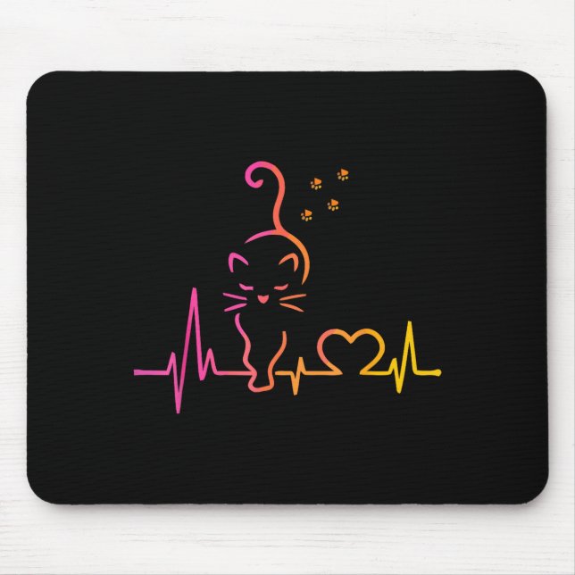 Alfombrilla De Ratón Heartbeat Cat Lover Animal Silhouette Cute Cat  (Frente)