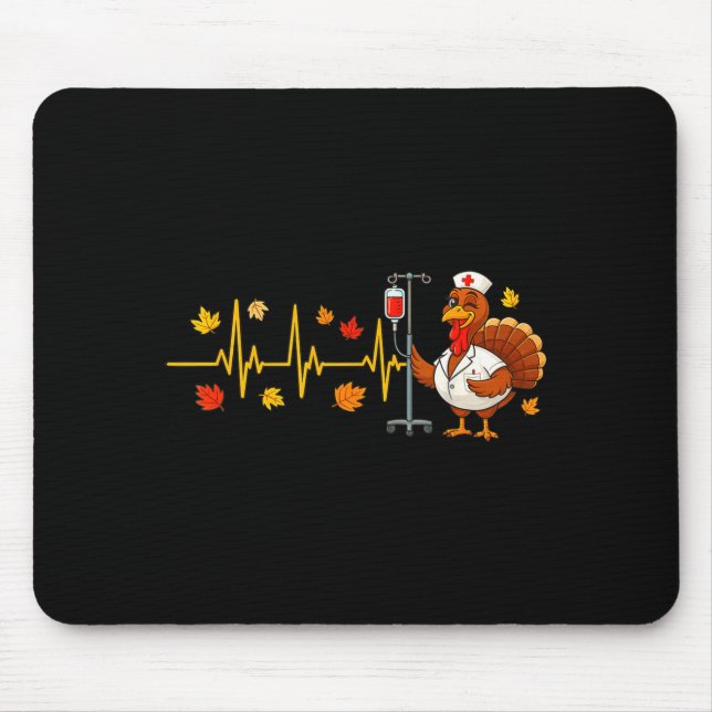 Alfombrilla De Ratón Heartbeat Turkey Funny Nurse Thanksgiving Fall Des (Frente)