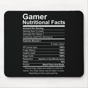 Alfombrilla De Ratón Hechos Nutricionales Juego de Video Guay Gamer Fun