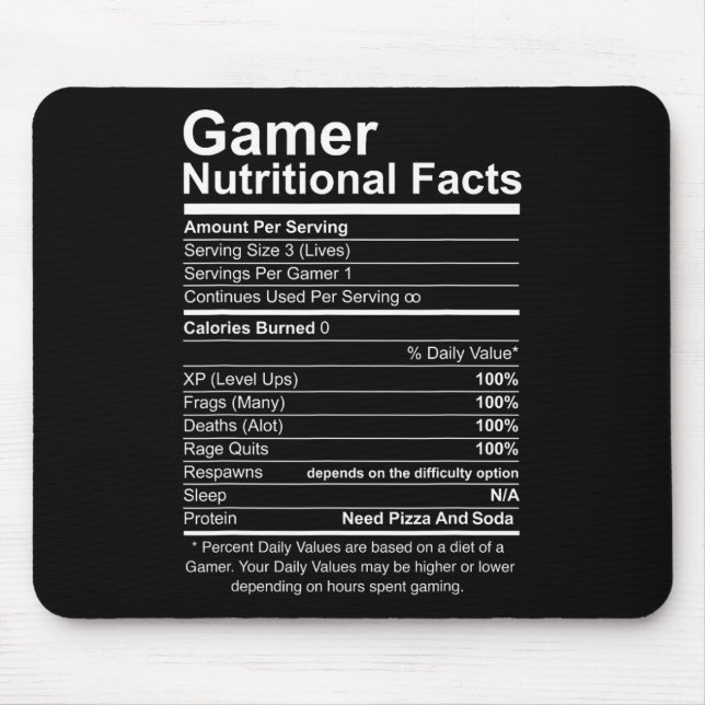 Alfombrilla De Ratón Hechos Nutricionales Juego de Video Guay Gamer Fun (Frente)