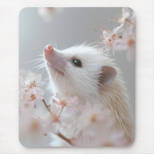 Alfombrilla De Ratón Hedgehog Adorable Entre Flores De Primavera (Frente)