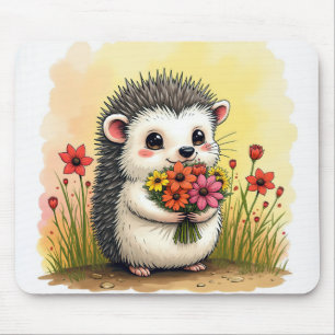 Alfombrilla De Ratón Hedgehog Con Bouquet De Flores