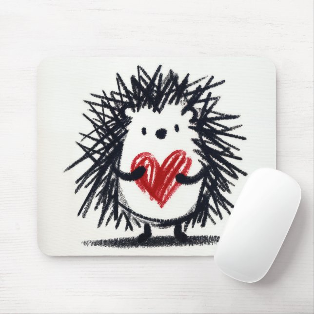 Alfombrilla De Ratón Hedgehog Con Corazón De Doodle (Con ratón)