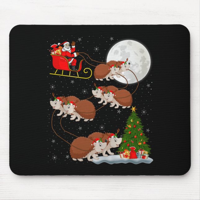 Alfombrilla De Ratón Hedgehog Santa Sleigh Flying Funny Magical Christm (Frente)