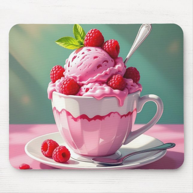Alfombrilla De Ratón Helado de frambuesa en una copa de café rosa (Frente)