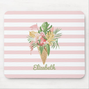 Alfombrilla De Ratón  Helado,Hojas Tropicales Fruta,Rayas Rosadas  