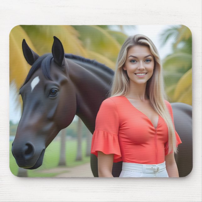 Alfombrilla De Ratón Helena y su caballo en medio de la exuberante vege (Frente)