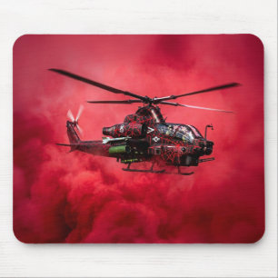 Alfombrilla De Ratón Helicóptero de Combate Volando Sobre Llamas Masiva