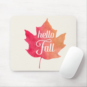 Alfombrilla De Ratón Hello Fall Leaf Otoño Cita Watercolor