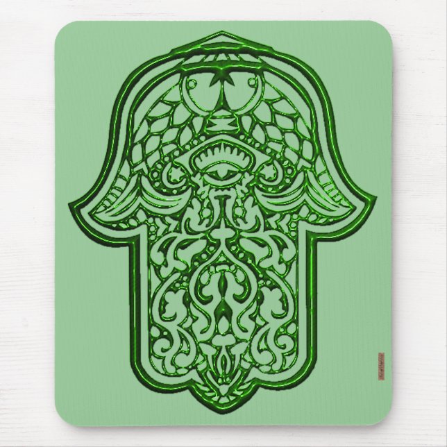 Alfombrilla De Ratón Henna Hand de Hamsa (Verde) (Frente)