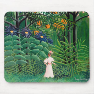 Alfombrilla De Ratón Henri Rousseau - Mujer caminando en un bosque exót