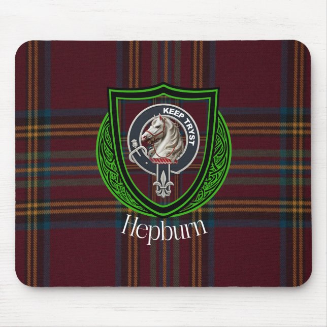 Alfombrilla De Ratón Hepburn Scottish Clan Tartan and Crest  (Frente)