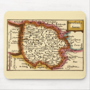 Alfombrilla De Ratón Herefordshire County England Mapa anticuario antig