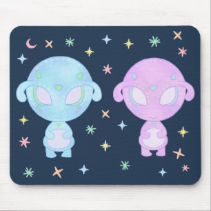 Alfombrilla De Ratón Hermanas Gemelas Alien Pasel   Arte Kawaii Cósmico