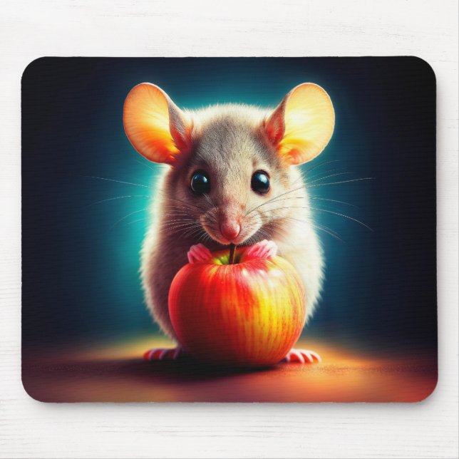 Alfombrilla De Ratón Hermosa fantasía peluche animal de manzana roja (Frente)