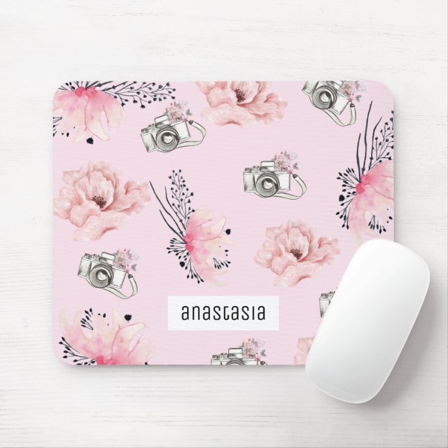 Alfombrilla De Ratón Hermosa floral personalizada Pastel rosa (Con ratón)