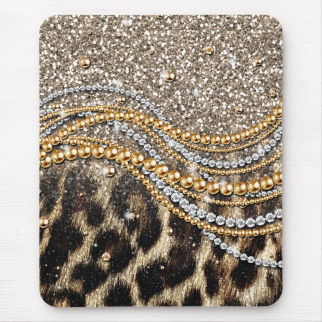 Alfombrilla De Ratón Hermosa imagen de animales de moda Leopard Faux (Frente)