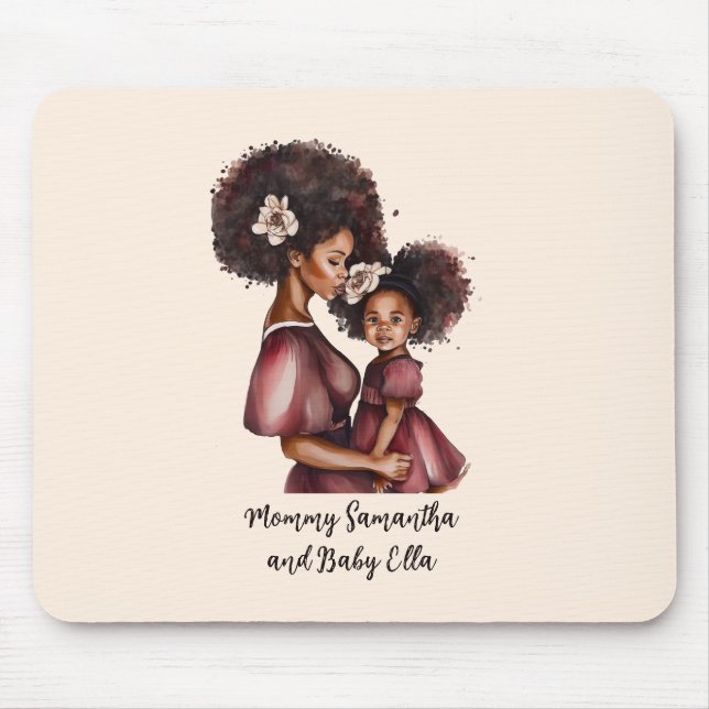 Alfombrilla De Ratón Hermosa madre y hija negra (27) (Frente)