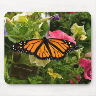 Alfombrilla De Ratón Hermosa mariposa monarca esparce alas Petunia