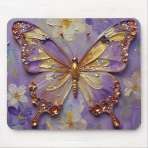 Alfombrilla De Ratón Hermosa Mariposa Púrpura y Flores