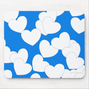 Alfombrilla De Ratón Hermosa Mousepad Azul Con Grandes Corazones Blanco