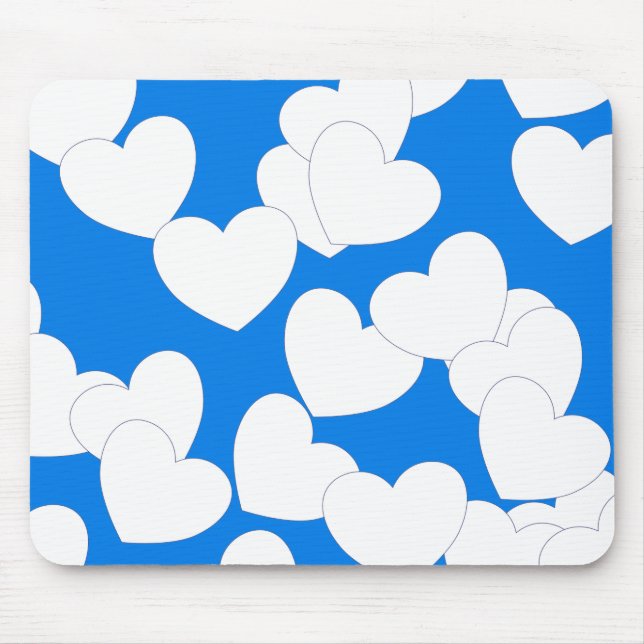 Alfombrilla De Ratón Hermosa Mousepad Azul Con Grandes Corazones Blanco (Frente)
