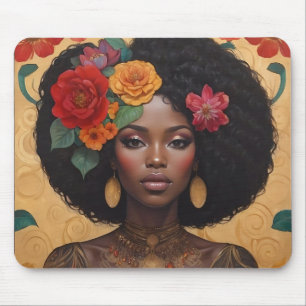 Alfombrilla De Ratón Hermosa mujer afroamericana con flores