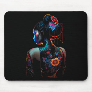 Alfombrilla De Ratón Hermosa mujer negra Art Melanin Flores Geisha T