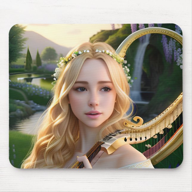 Alfombrilla De Ratón Hermosa musa que juega un arpa (Frente)