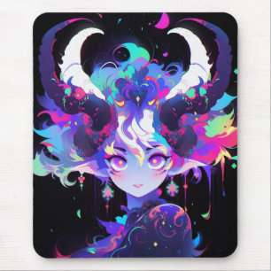 Alfombrilla De Ratón Hermosa neón Anime Demon Elf Chica con cuernos