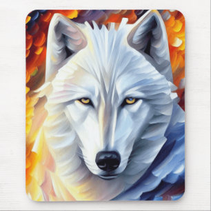Alfombrilla De Ratón Hermosa pintura de Lobo Blanco