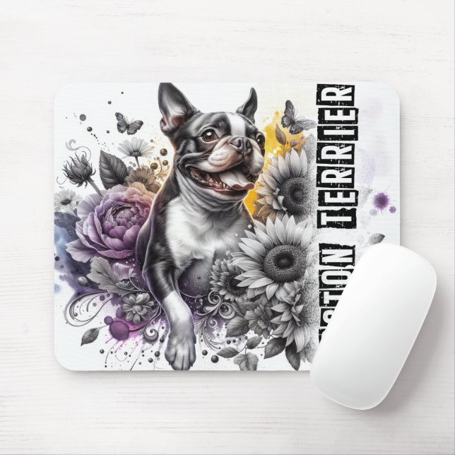 Alfombrilla De Ratón Hermosa raza de perro/Perro Terrier de Boston (Con ratón)