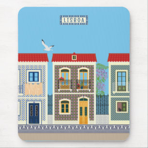 Alfombrilla De Ratón Hermosas casas portuguesas con azulejos o azulejos