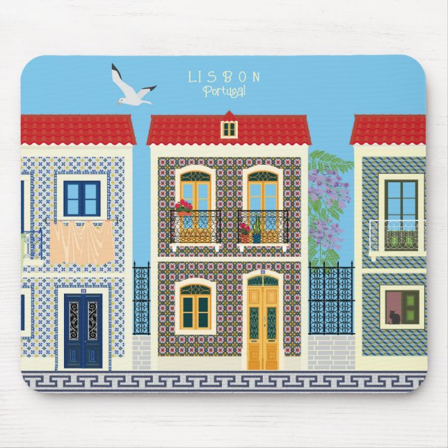 Alfombrilla De Ratón Hermosas casas portuguesas con azulejos o azulejos (Frente)