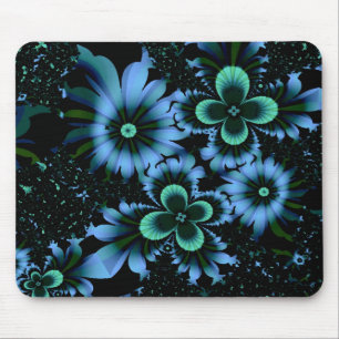 Alfombrilla De Ratón Hermosas flores azules arte fractal fino