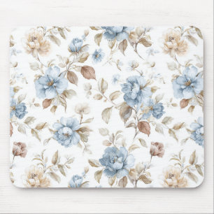 Alfombrilla De Ratón Hermosas Flores Azules Crema Marrón Claro