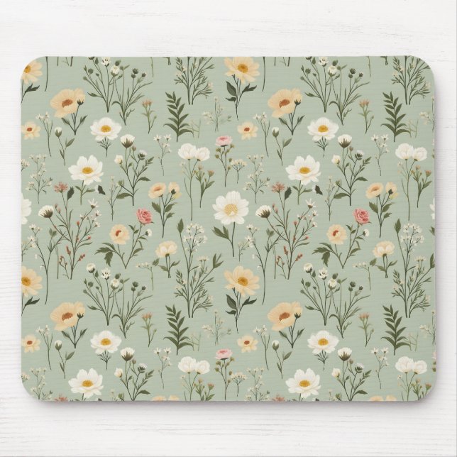 Alfombrilla De Ratón Hermosas flores de pradera sobre verde (Frente)