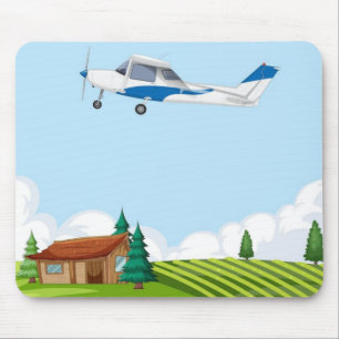 Alfombrilla De Ratón Hermoso Avión de Dibujos Animados Paisaje Rural Of