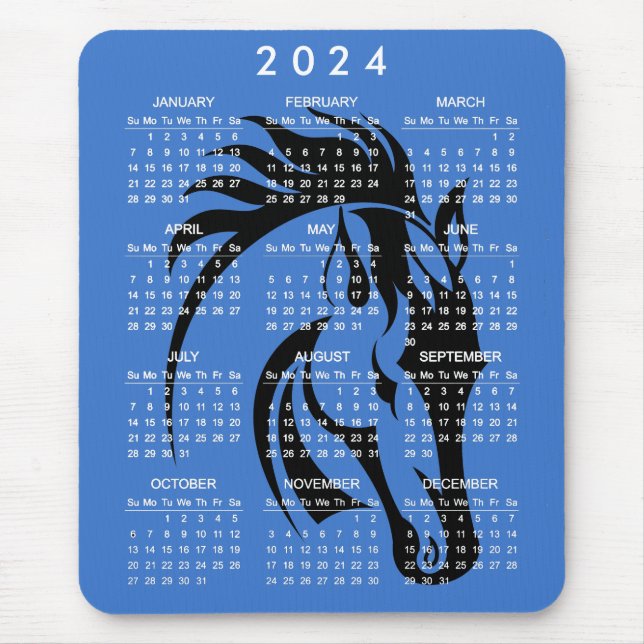 Alfombrilla De Ratón Hermoso Caballo Negro Mousepad Calendario 2024 (Frente)