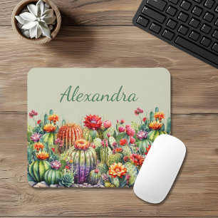 Alfombrilla De Ratón Hermoso Cacti Floriente Con Nombre